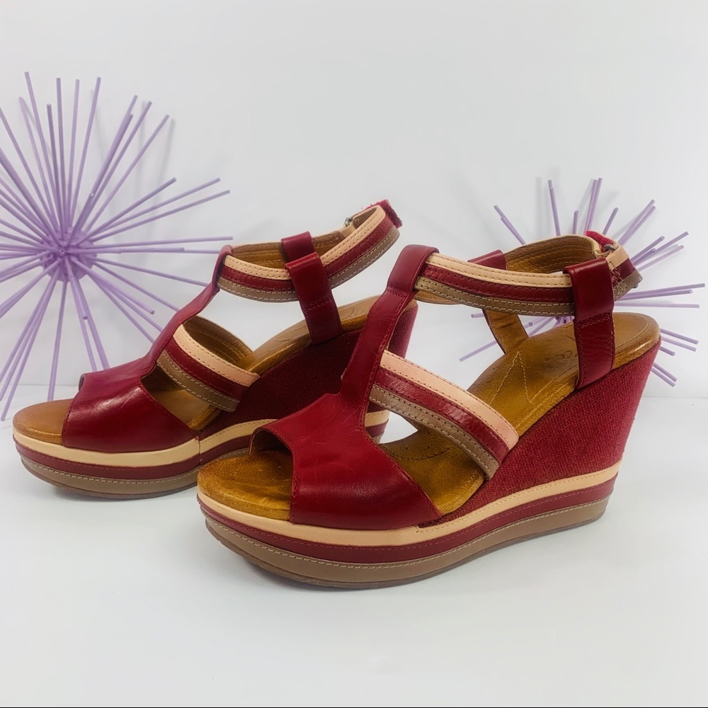 Naya Elise / Cream Taupe Red Ankle Strap Wedges - Picture 3 of 8